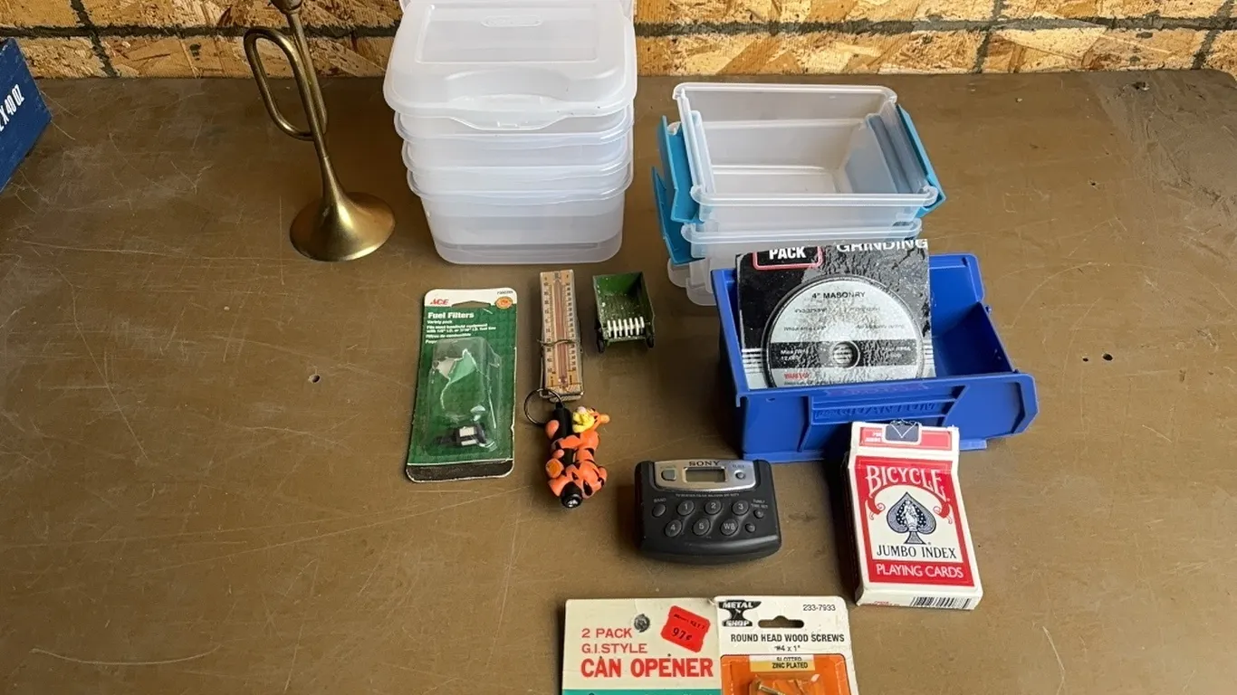 Storage bins, walkman, and misc hardware