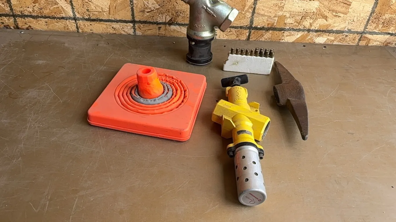 Cone, 243 win casings, pickaxe head, y strainer, and inline lockout valve