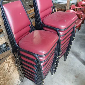 (17) Black Chairs With Red Vinyl Cushions