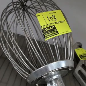 30-quart wire whip commercial mixer attachment. Features stainless steel wire construction with a cast metal bayonet hub mount.