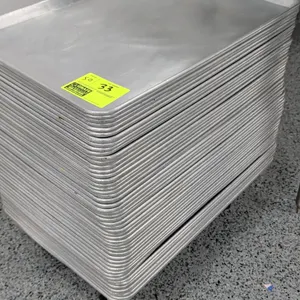 Full-size aluminum sheet pans. Features wire-reinforced rim construction. Includes 4-wheel mobile sheet pan dolly with casters.