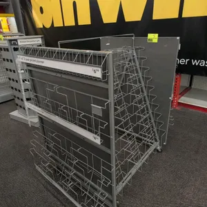 Portable 4-sided metal merchandise display rack. Features multi-tier wire calendar and literature display pockets with price tag channels. 52". Mounte