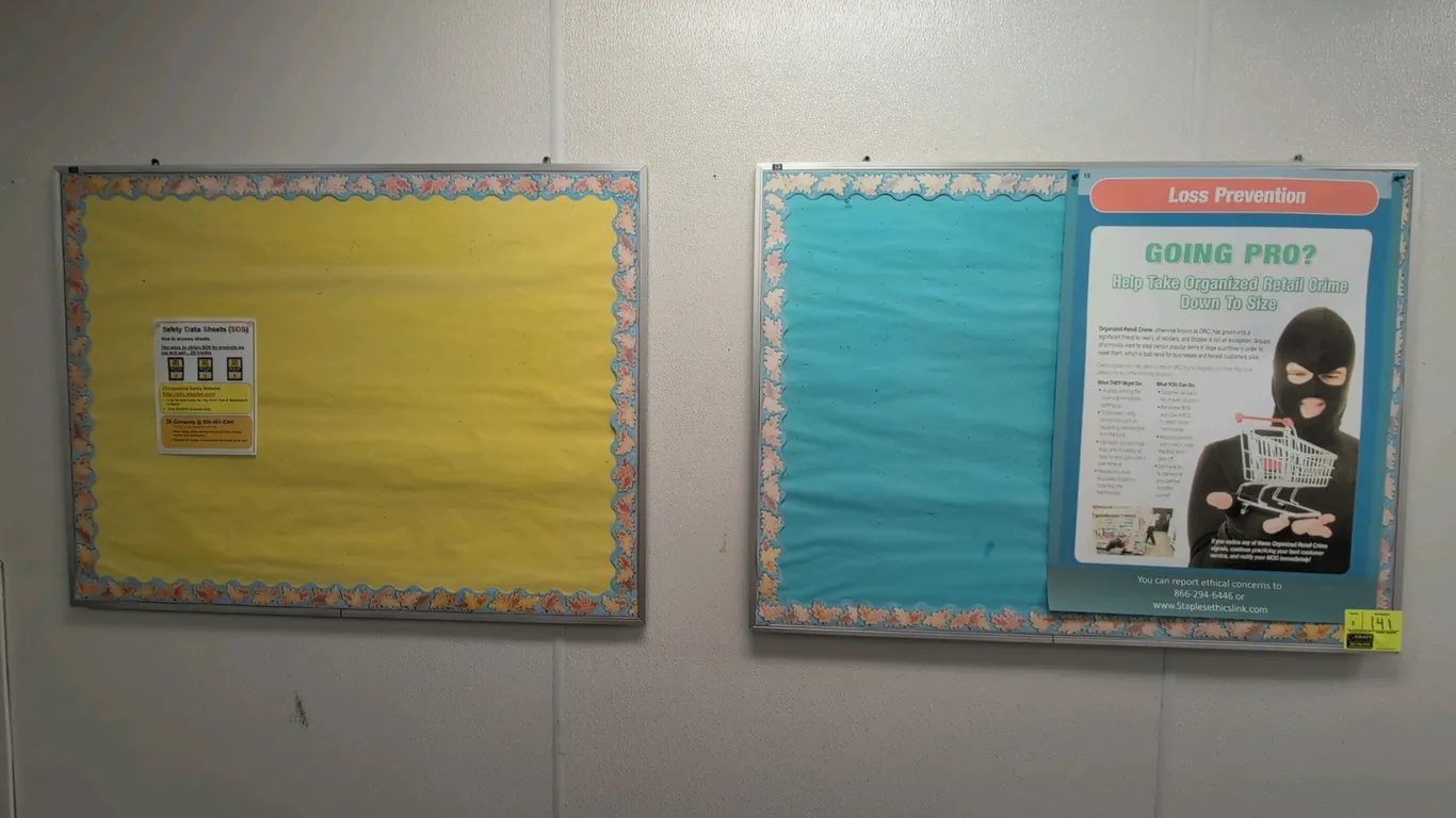 Metal framed corkboards. Features aluminum frames. 3' x 4'. Wall mounted. Contents not included.