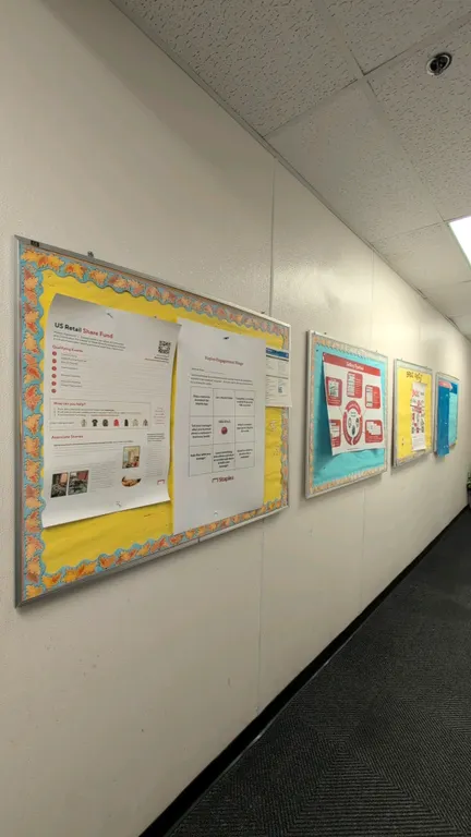 Metal-framed cork bulletin boards. Features an aluminum frame and cork tackable surface. 3' x 4' each. Designed for wall mounting. Display contents no