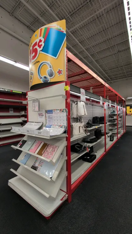 60'L of Madix gondola shelving. Features 108"H uprights, 18"D base shelves, integrated lighting, and red Madix overspan racking. Contents not included