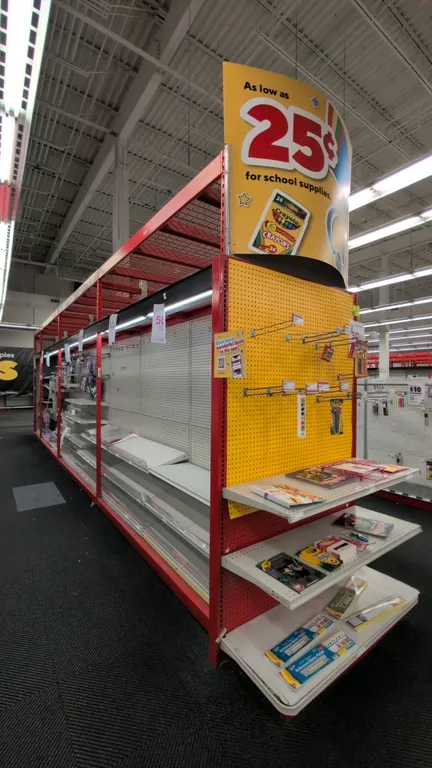 60'L of Madix gondola shelving. 108"H with 18"D base shelves. Features Madix overspan racking with wire decking, pegboard backing, adjustable shelves,