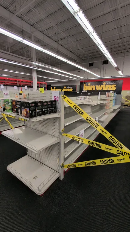60'L of Madix gondola shelving. 60"H uprights with 18"/18" base shelves. Features pegboard backing and adjustable metal shelves. Contents not included