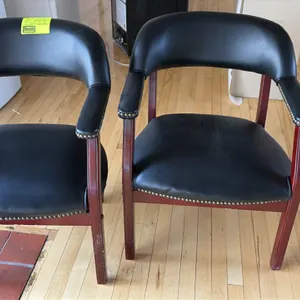 Leather arm chairs with wood base