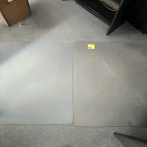 Poly office chair mats. Includes (1) rectangular mat and (1) mat with extended lip. Designed for floor and carpet protection. Desks and surrounding of