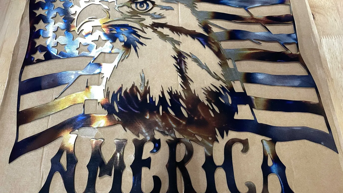 Laser cut metal sign of Flag and eagle (T2)