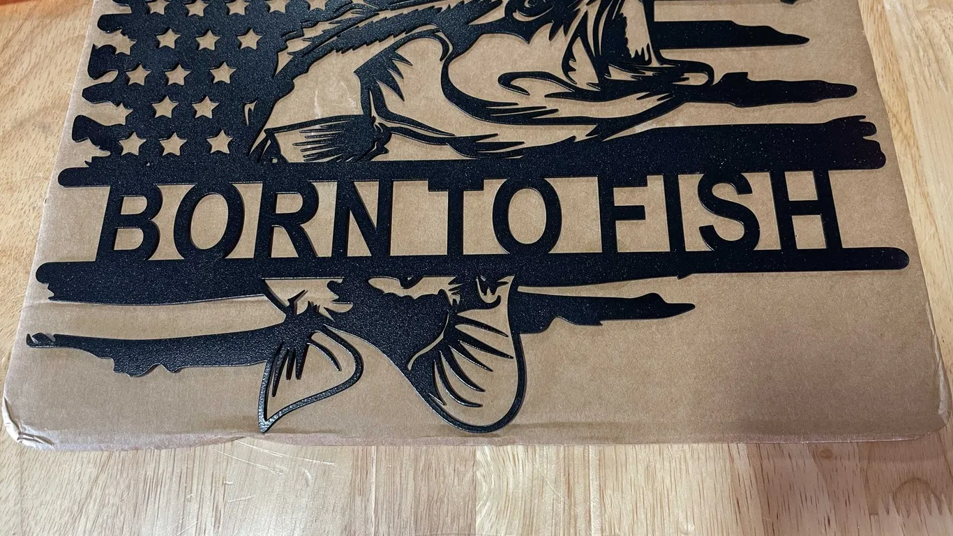 Laser cut metal sign of flag and fish (T2)