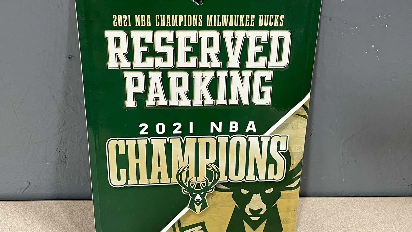 Milwaukee Bucks Reserved Parking 2021 NBA Champions Metal Sign (T5)