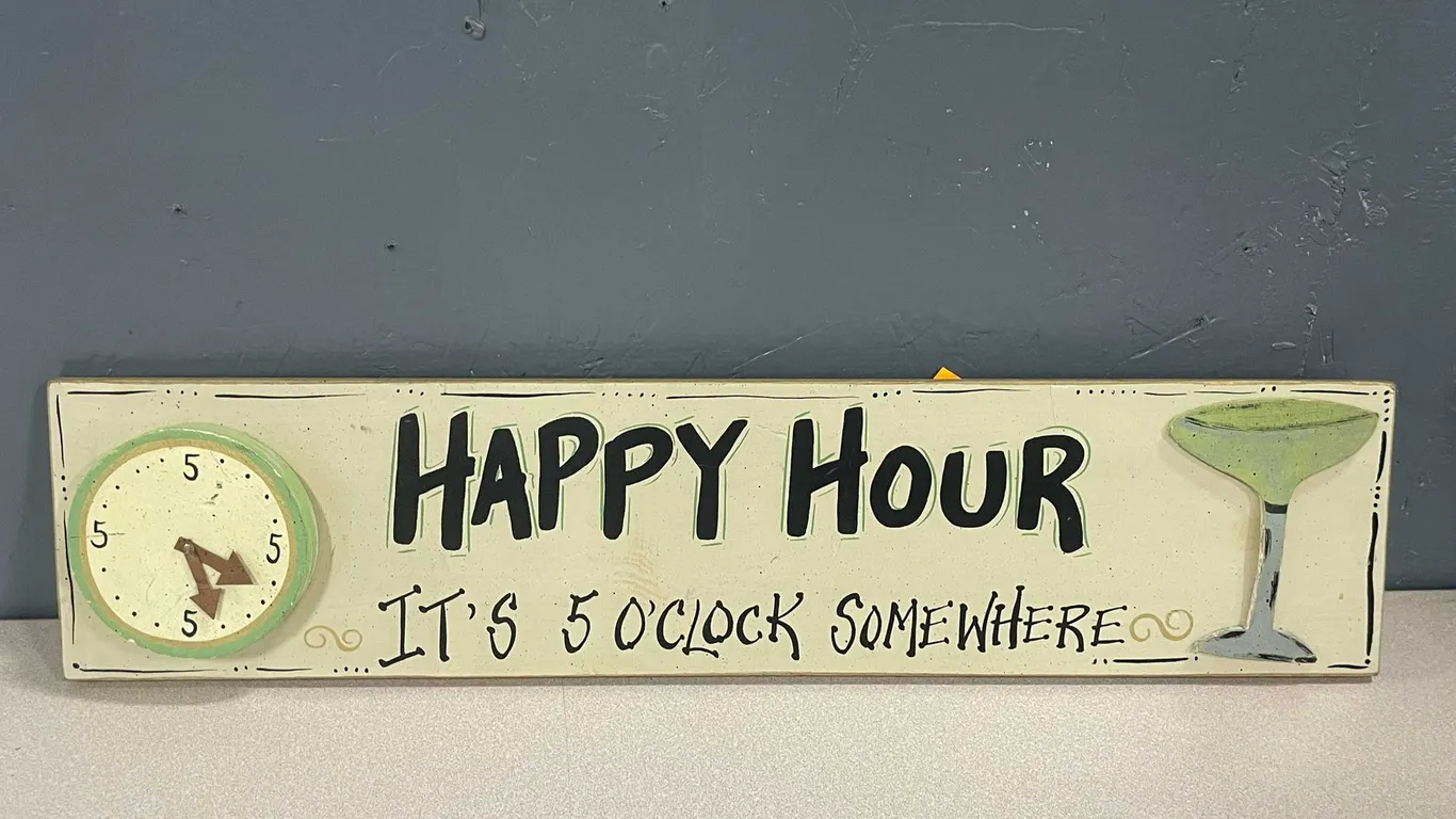 Happy Hour It's Five O Clock Somewhere Wooden Sign (T5)