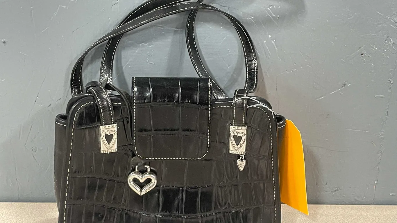 Vintage Brighton Black Crocodile Embossed Leather Satchel (T5)