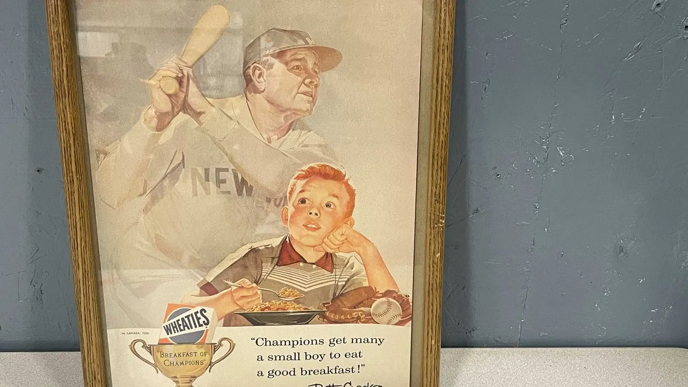 Vintage Framed 1956 Babe Ruth Wheaties Picture (T5)