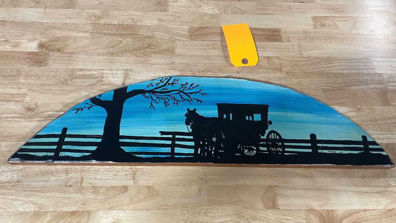 Hand Painted Wooden Door Topper Amish Horse And Buggy (T4)