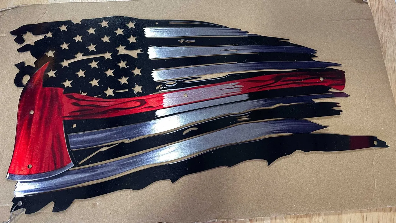 Laser cut metal sign of Flag and Axe (T2)