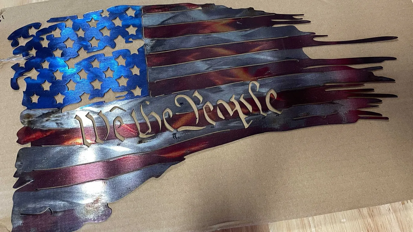 Laser cut metal sign of American flag (T2)