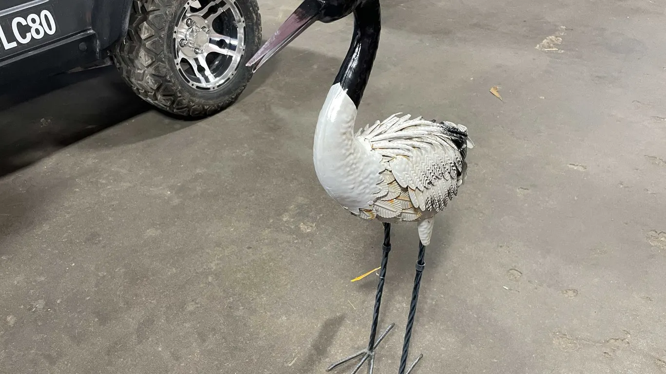 Black And White Heron Metal Garden Sculpture (T2)