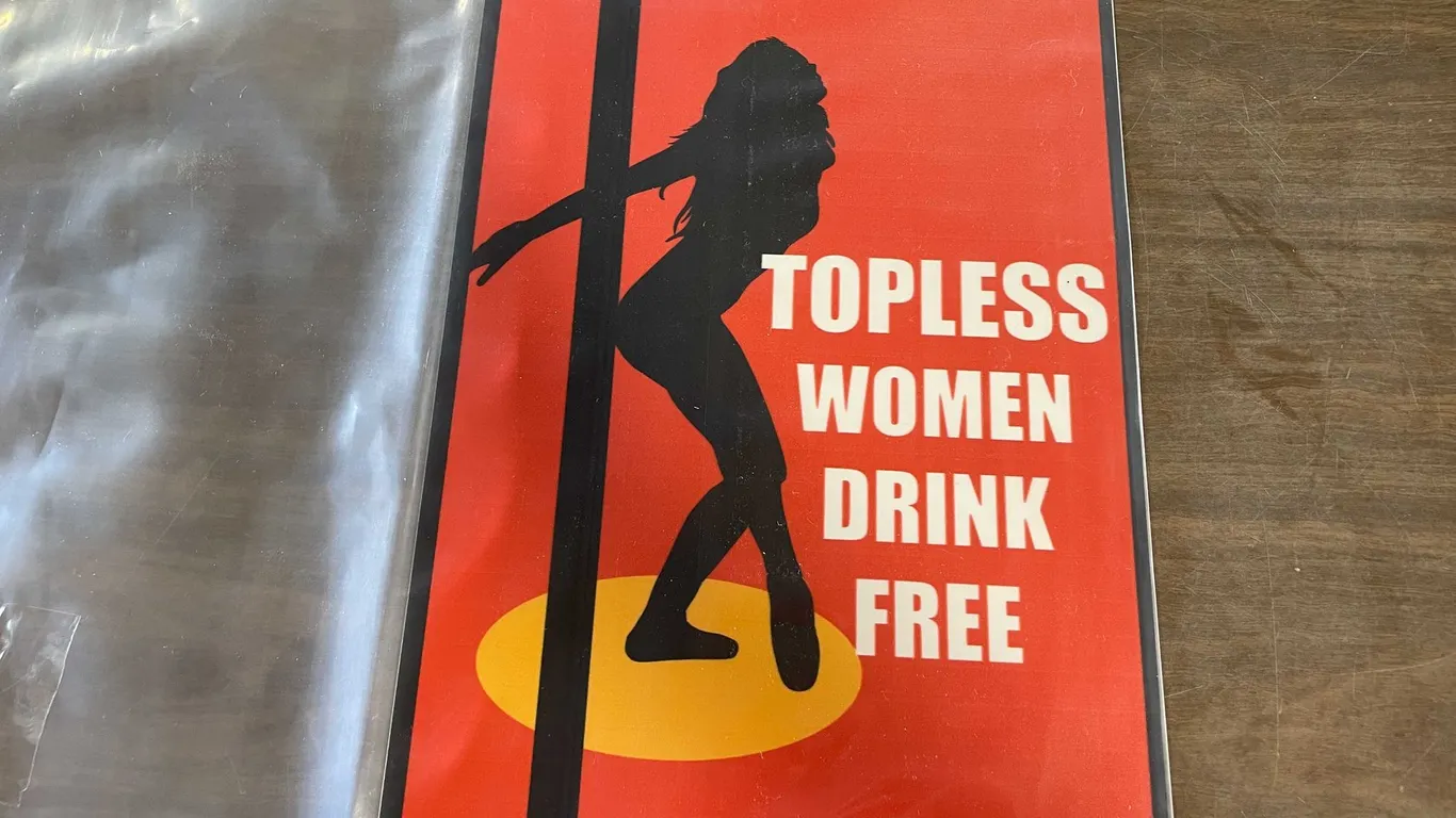 Topless Women Drink Free Metal Sign (T5)