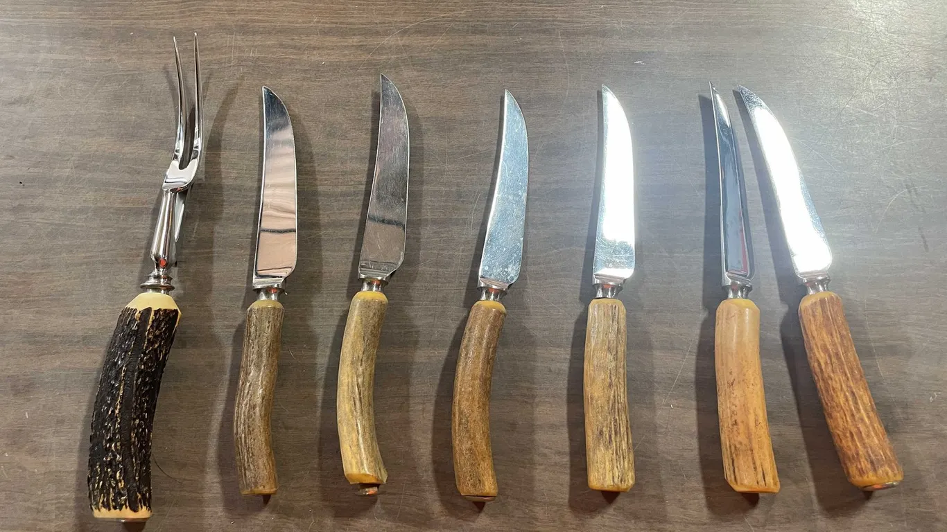 Vintage Lewis Rose And Company Real Stag Horn Steak Knife Set Sheffield England (T5)