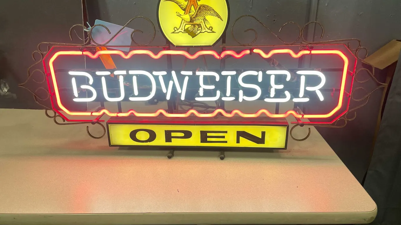 Vintage Budweiser Open Metal Frame Neon Sign