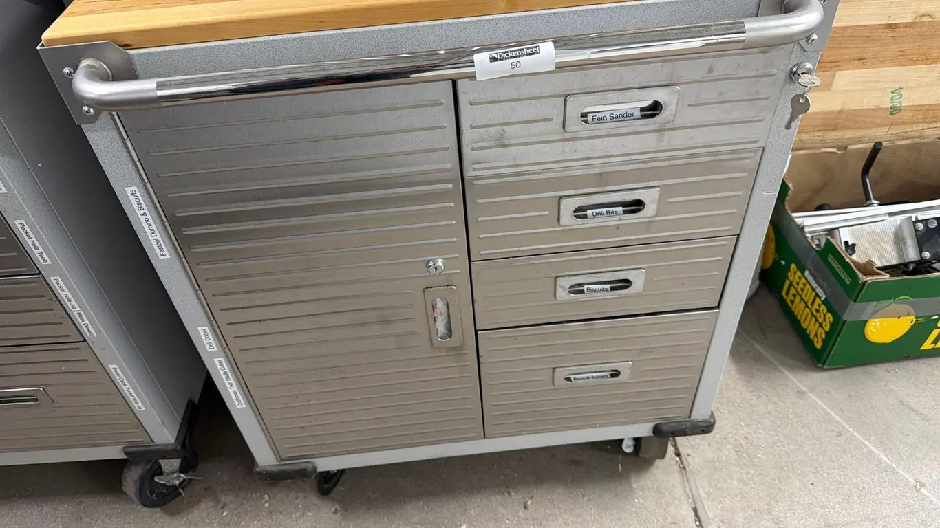 WOOD TOP FOUR DRAWER / SINGLE DOOR ROLLING TOOL BOX