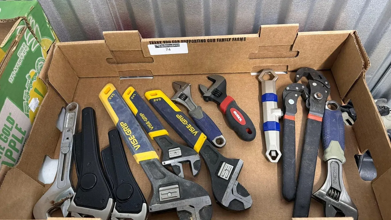 BOX OF ADJUSTABLE WRENCHES