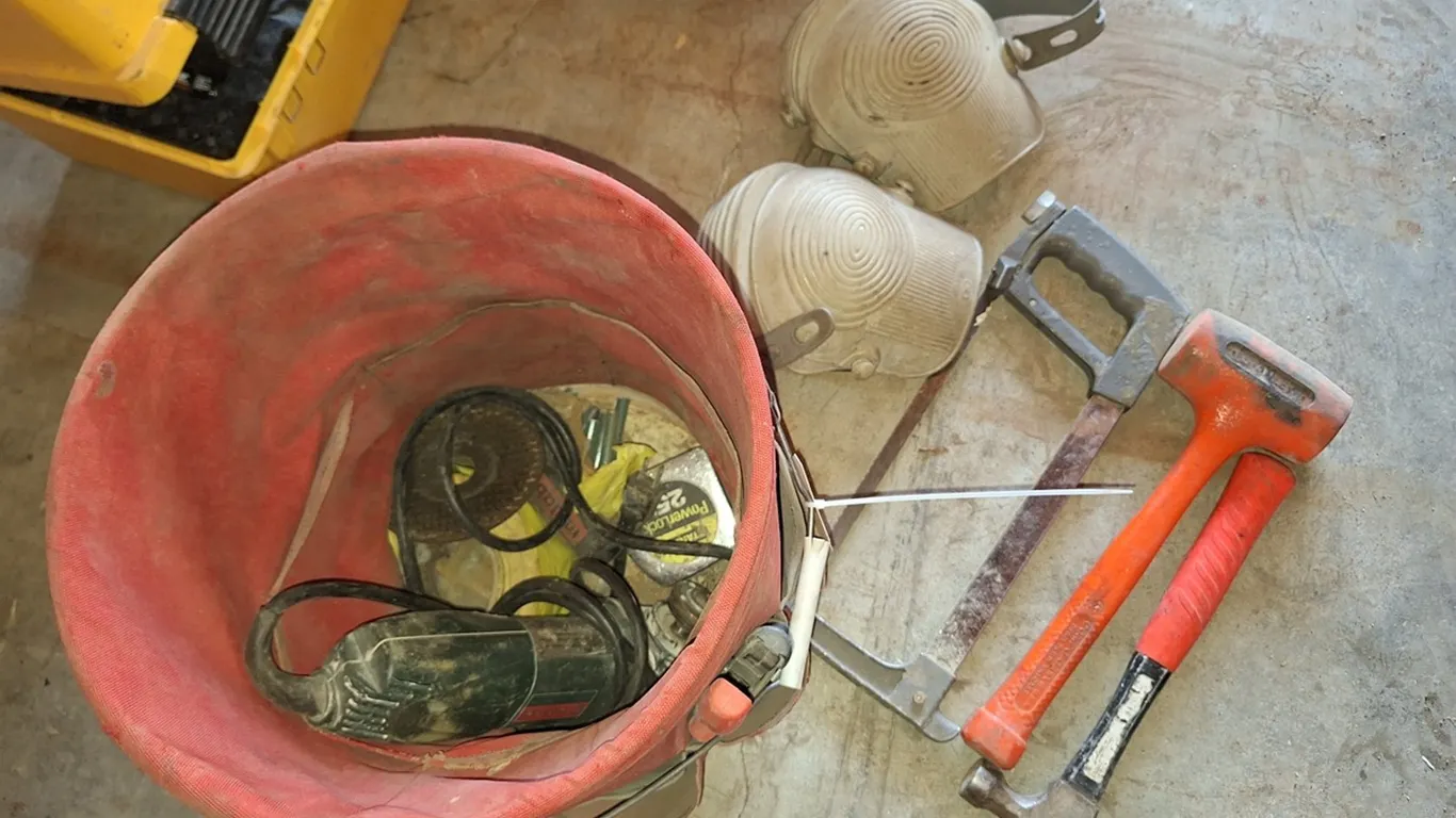 Pail with Assorted Tools, Kneepads