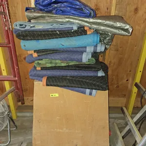 Wood Stand on Wheels, Assorted Moving Blankets and Tarps