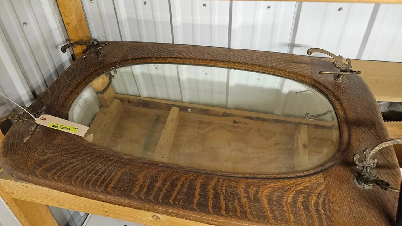 Wood Frame Wall Mirror with Coat/Hat Hooks
