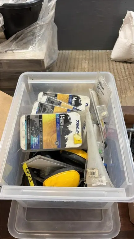 Assorted shop tools, new chainsaw blades