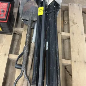 Assorted shovels, foldable saw horses