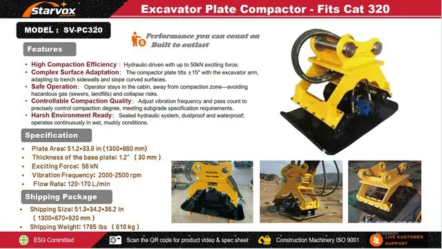 2026 STARVOX SV-PC320 Excavator Plate Compactor Attachment - Fits Cat 320, 325 (Unused)