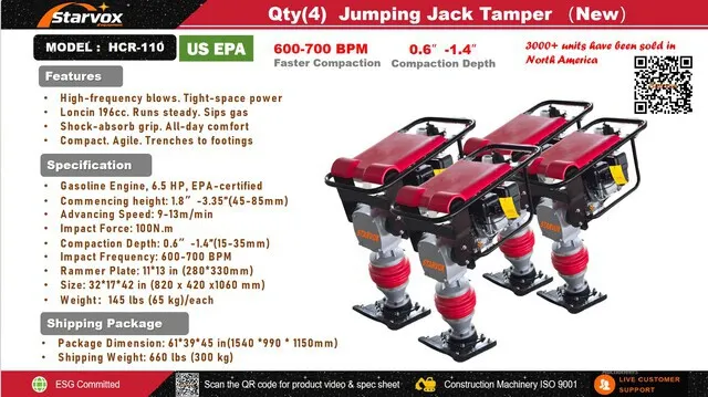 Quantity of (4 ) 2026 STARVOX HCR-110 Jumping Jack Tamper (Unused)