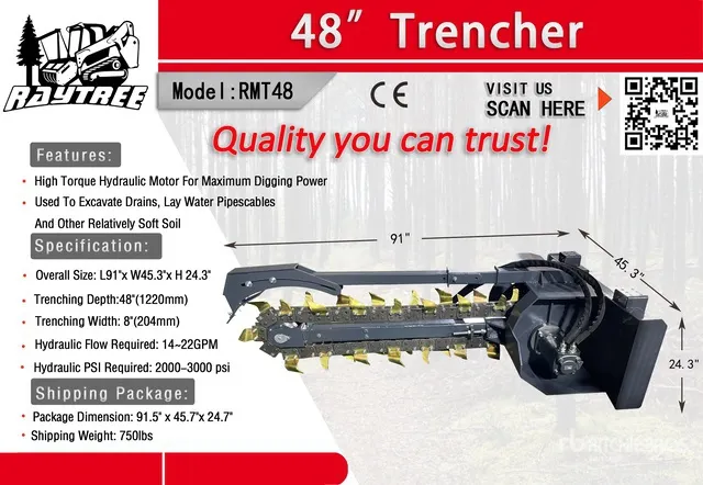 2026 Raytree RMT48 48 in Skid Steer Trencher (Unused)