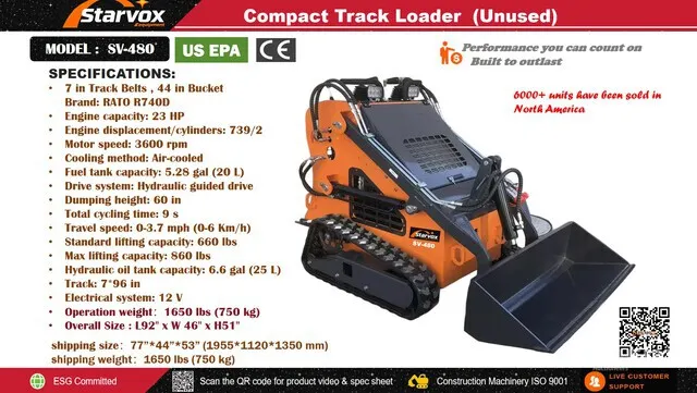 2026 STARVOX SV-480 Mini Compact Track Loader (Unused)