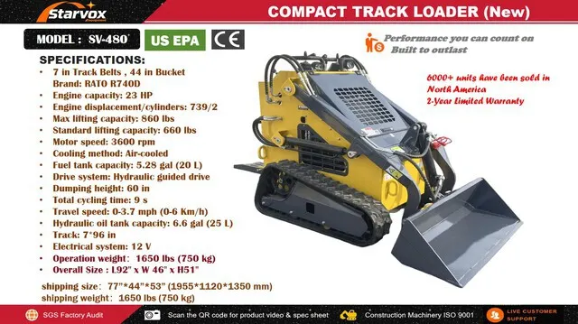 2026 STARVOX SV-480 Mini Compact Track Loader (Unused)