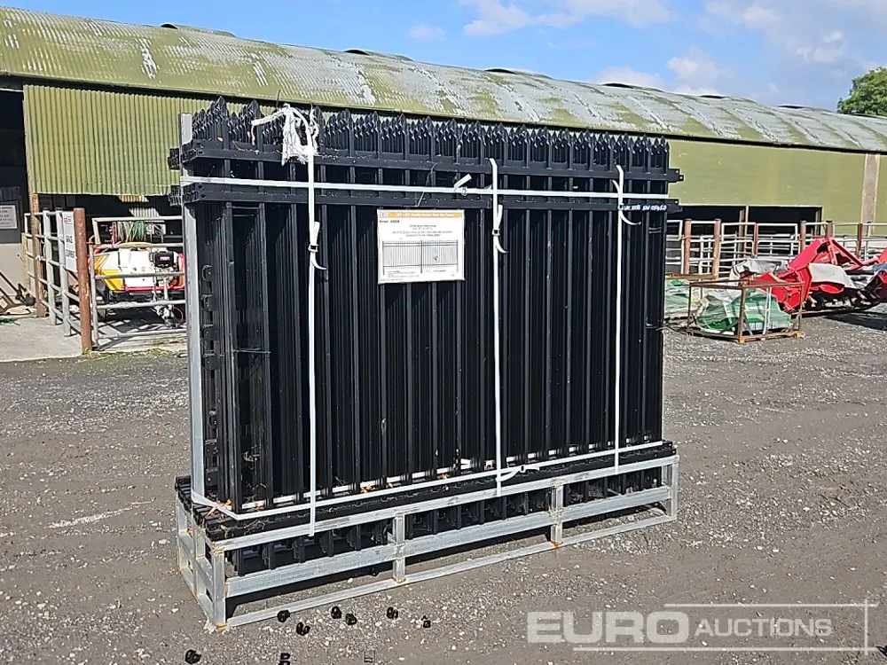 Unused 6' x 8' Powder Coated Steel Fence Panels (22 of), Posts (23 of)