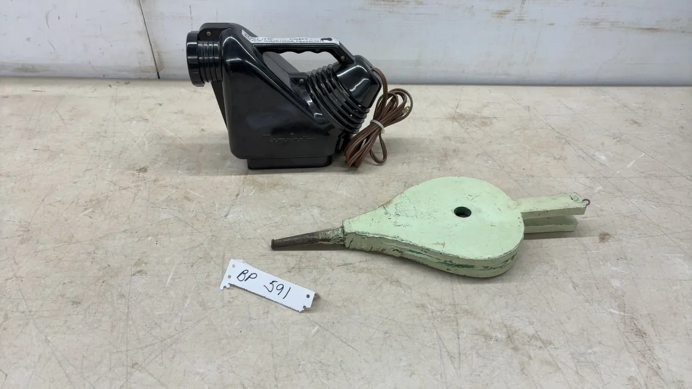 Vintage 1950s Keystone Bakelite Magnajector Projector and Antique Fireplace Bellows