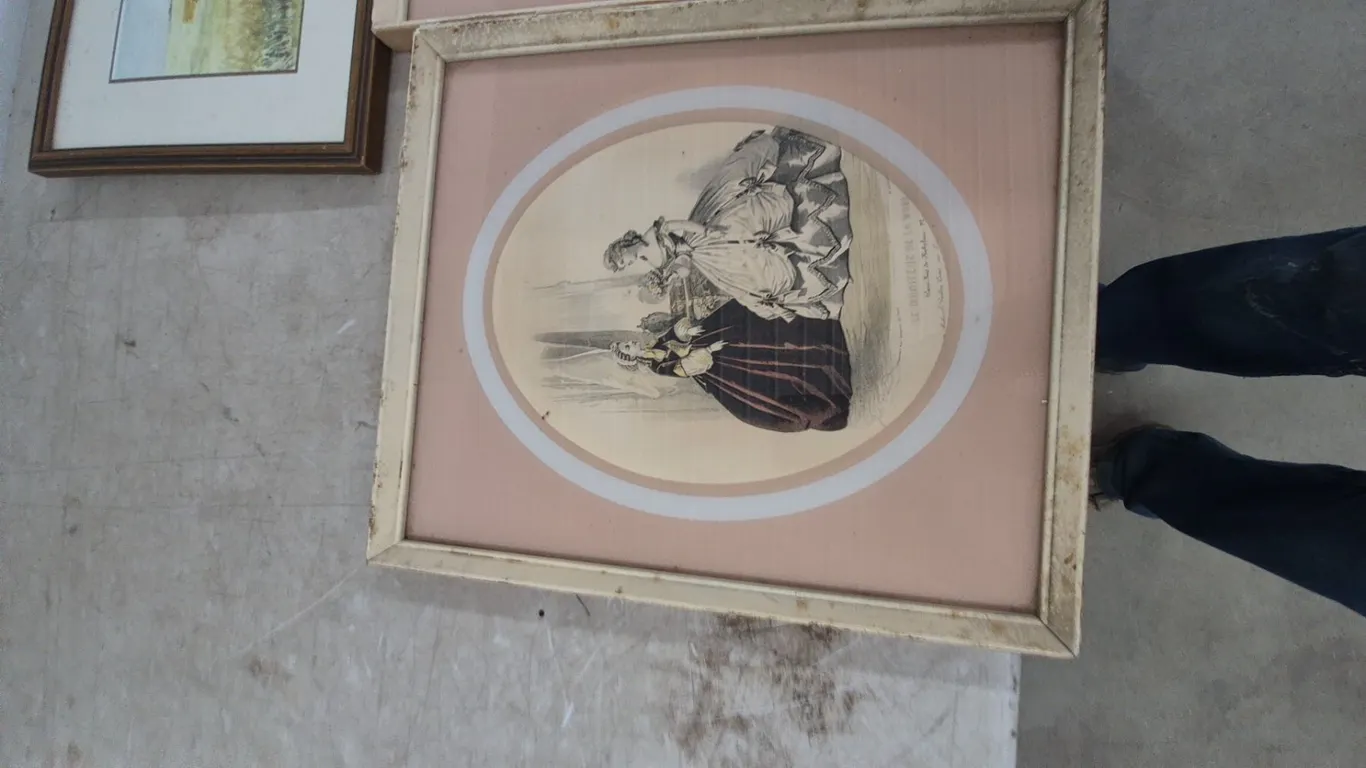 Assorted Framed Art: 2 Fashion Prints, Landscape Watercolor, Bulldog Print