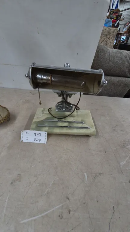 Two Table Lamps: Chrome and Marble Desk Lamp, and Brass Mid-Century Modern Lamp
