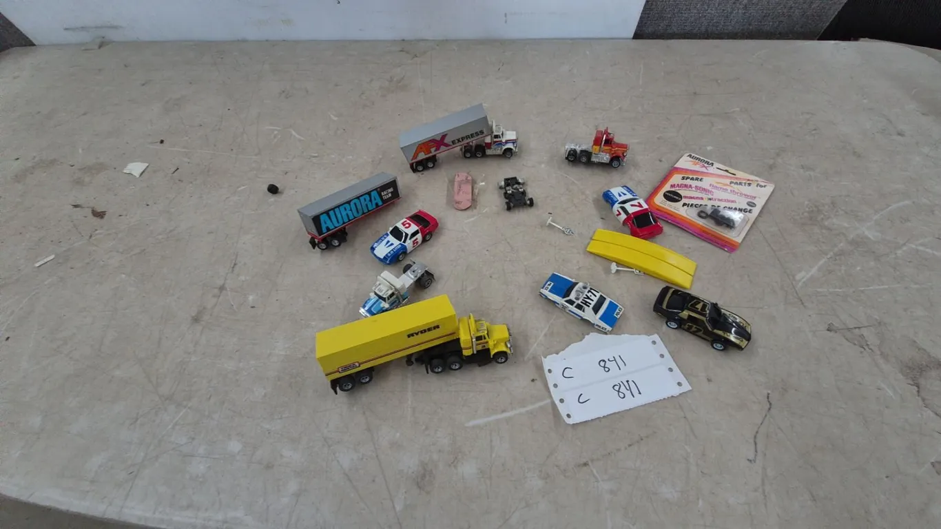 Aurora AFX and Ryder Die-Cast Trucks, Cars, and Spare Parts Package