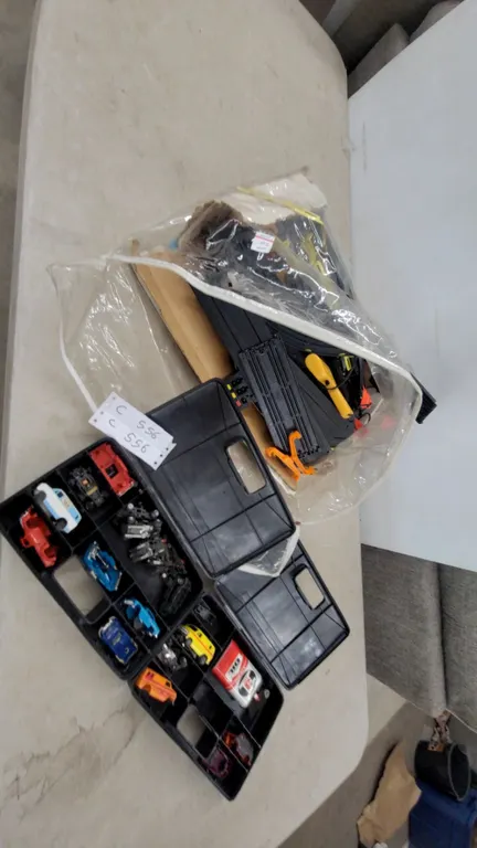 Slot Car Race Track Set with Carrying Case, Assorted Slot Cars, and "OIL" Can