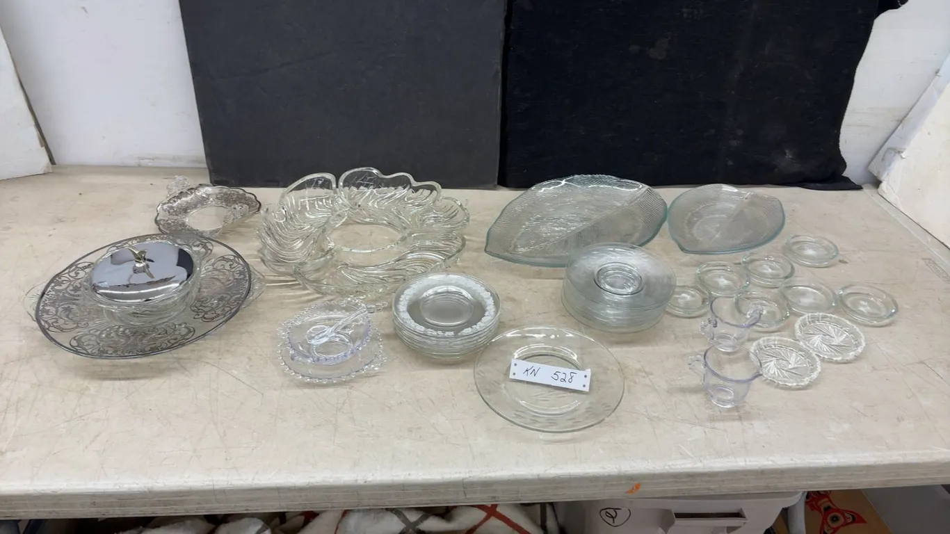 Vintage Silver Overlay Glass Serving Set, Anchor Hocking Ripple Relish Dishes, Plates, Creamer