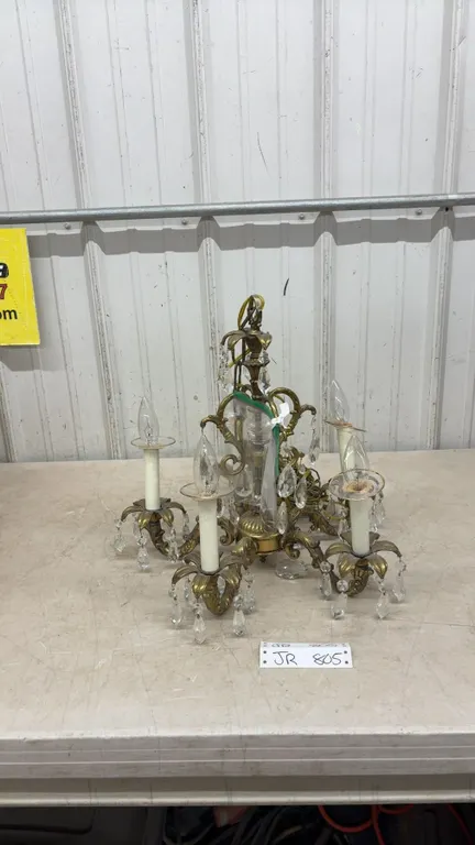 Vintage Centrepiece Metal Chandelier Light Fixture with Candle and Crystal Motifs