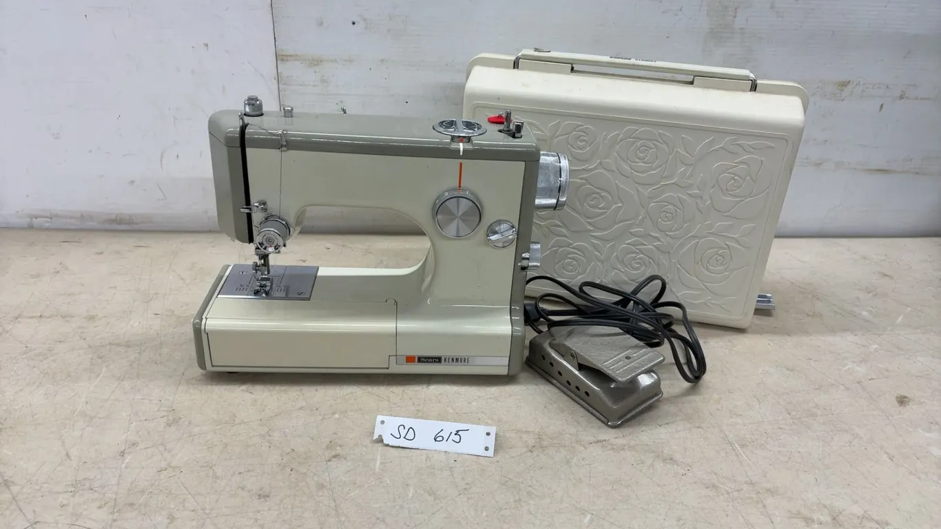 Vintage 1970s Sears Kenmore 158 Series Sewing Machine with Case and Foot Pedal