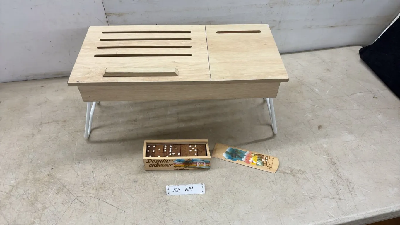 Wooden Adjustable Laptop Bed Tray Table and Domino Cubano Hand-Painted Wooden Domino Set
