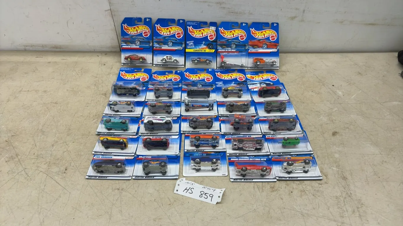30 Hot Wheels Die-Cast Cars, Porsche Carrera, Corvette, Dodge Charger Daytona, VW and More