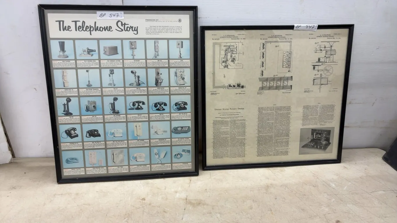 Framed "The Telephone Story" Western Electric Poster and U.S. Patent Office Telephone Print